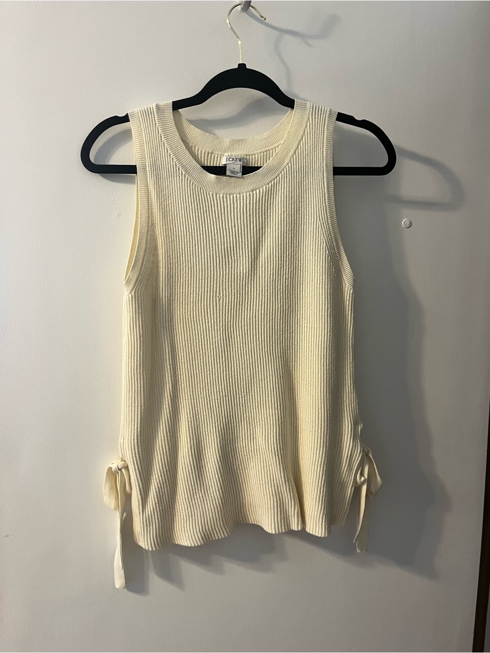 J. Crew Ivory Ribbed Tie-Detail Tank